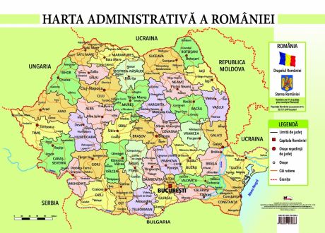 Harta administrativa a Romaniei, format A4