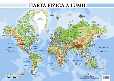 Harta fizică a lumii, format A2