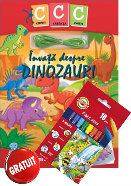 Invata despre dinozauri + Carioci KOH-I-NOOR® "Albinuțe" set / 10 culori