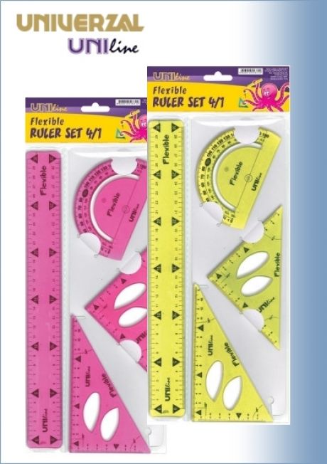 Set geometrie UNILine 4 piese FLEXIBILE - culori NEON