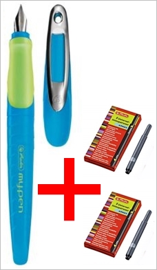 SET Stilou my.pen HERLITZ® albastru lemon+2 cutii rezerve lungi HERLITZ®